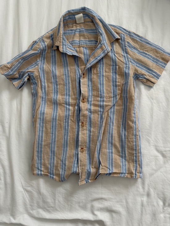 Source Unknown Other - Hem Striped Short-Sleeve Button-Down Shirt - Blue & Tan boys size 6